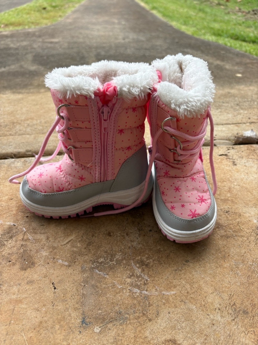 Toddler Pink Faux-Fur Winter Boot with Snowflake Print